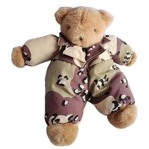 Vintage Camo fluffy fat Bear plush stuffed animal 11" Military